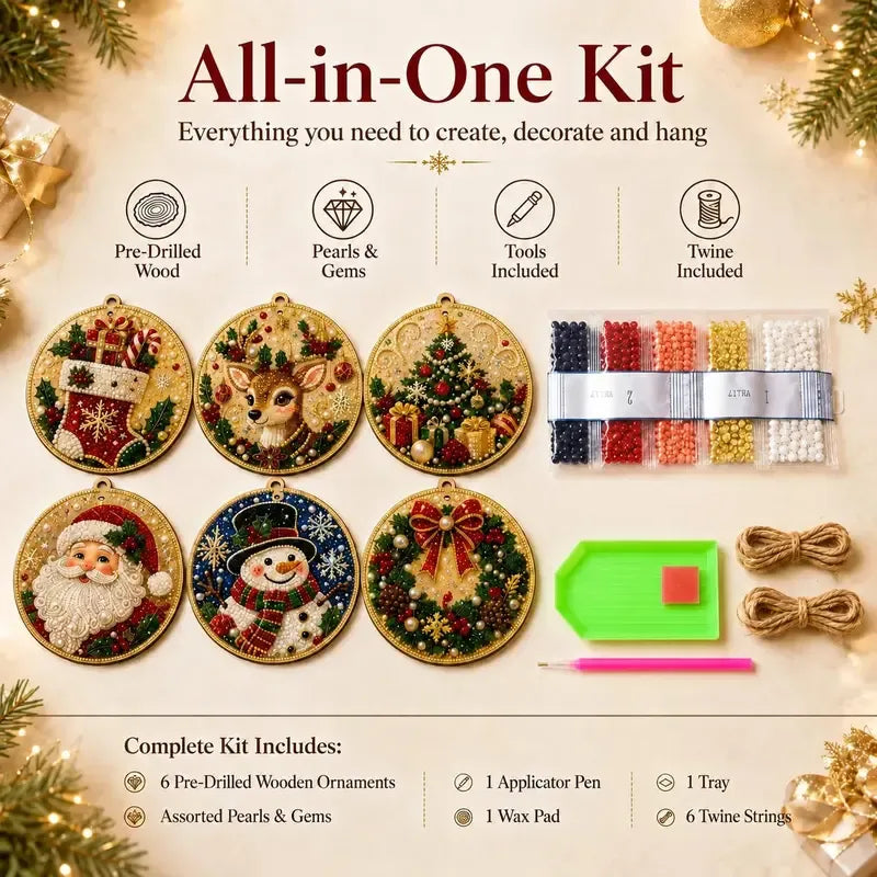 ⏳ Viimeinen päivä 49 % ALE – 🎄Aloittelijaystävällinen jouluinen helmi- ja jalokivitimanttimaalaus DIY-setti | 6 juhlavaa koriste-esinettä kimaltelevilla helmillä, fasetoiduilla jalokivillä ja 3D-kerroksisilla yksityiskohdilla 💕