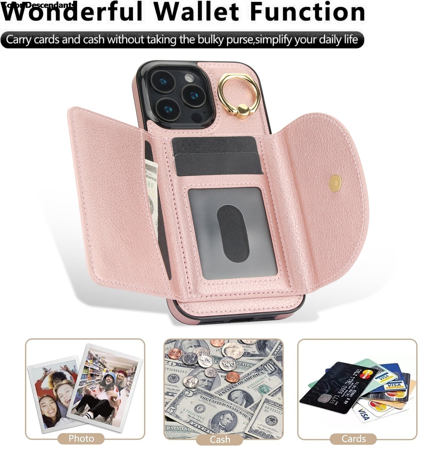 Nahkainen Rengaskorttipidikkeellä Varustettu Suojakuori / iPhone 17 Pro Max -telinekuori Korttipaikalla