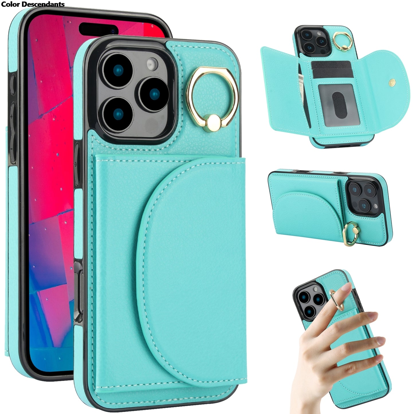 Nahkainen Rengaskorttipidikkeellä Varustettu Suojakuori / iPhone 17 Pro Max -telinekuori Korttipaikalla