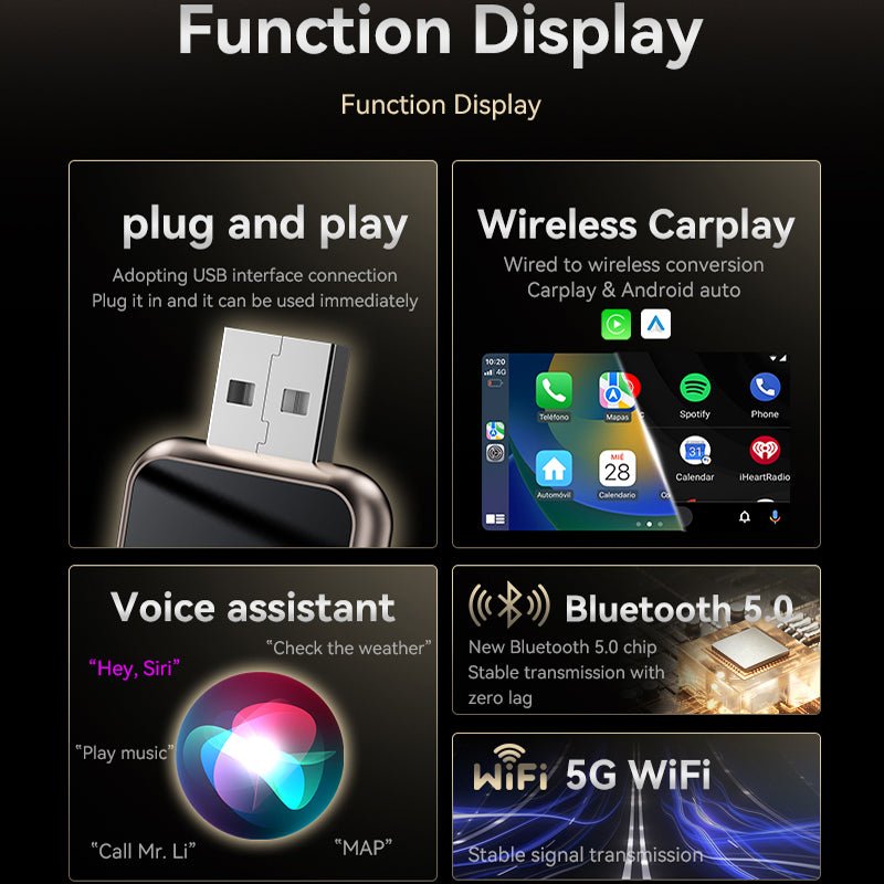 Langaton 2-in-1 CarPlay & Android Auto -sovitin / Älykäs Autoyhteyslaatikko