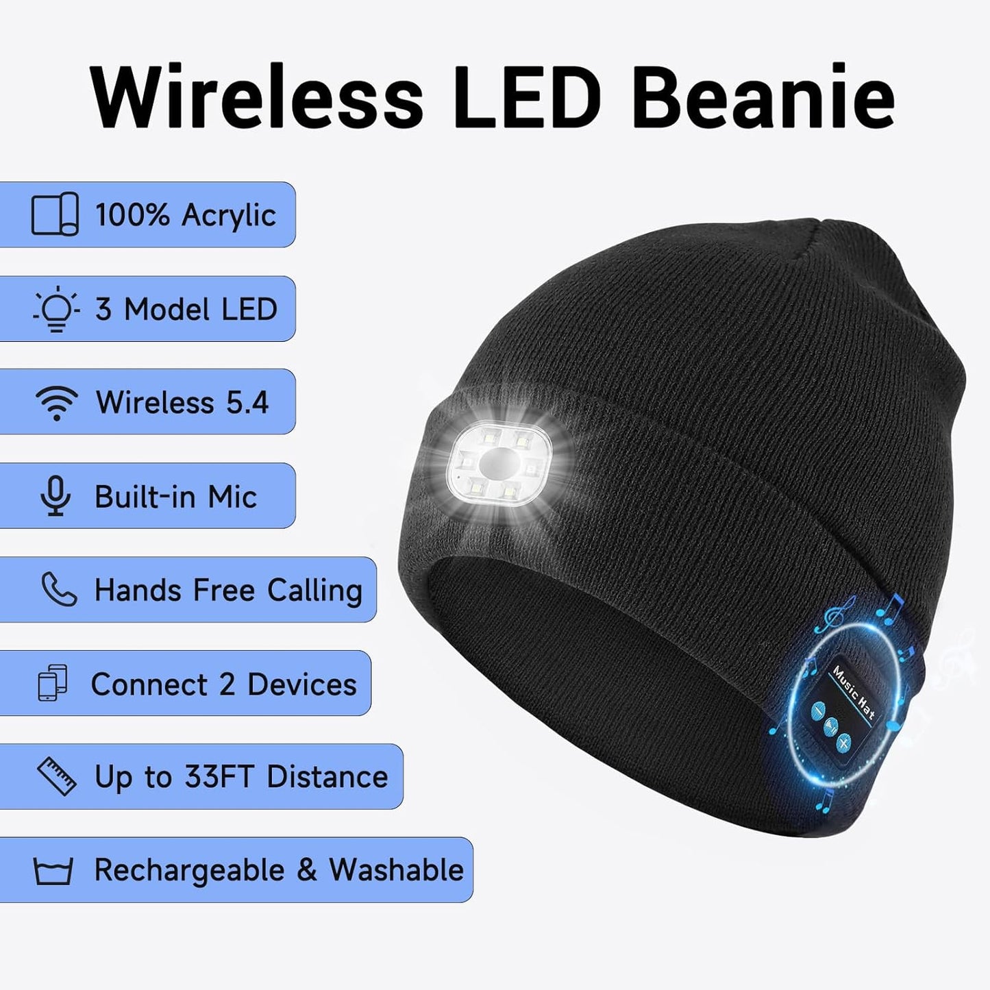LED-valaistu Bluetooth-pipo / Hands-free Valopipo Musiikille ja Puheluille