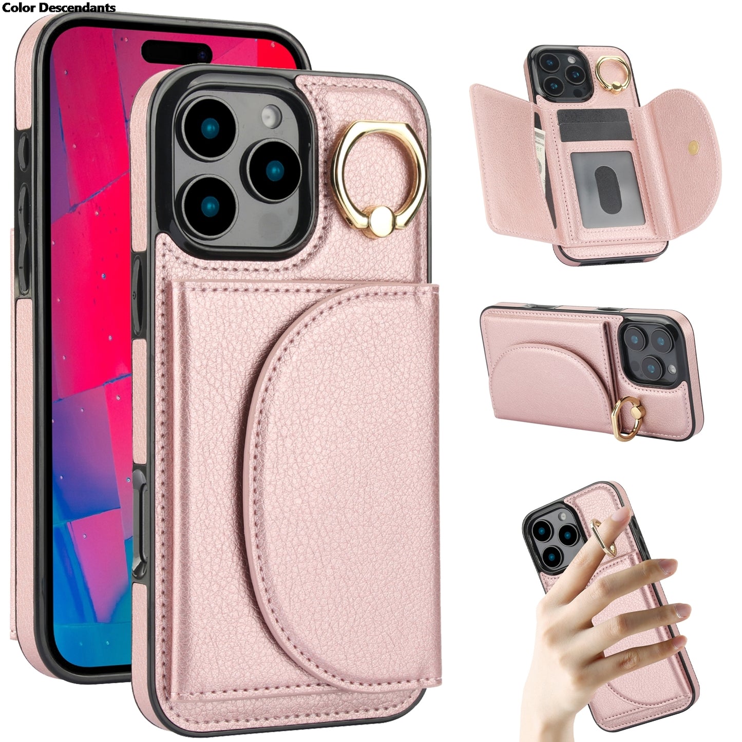 Nahkainen Rengaskorttipidikkeellä Varustettu Suojakuori / iPhone 17 Pro Max -telinekuori Korttipaikalla