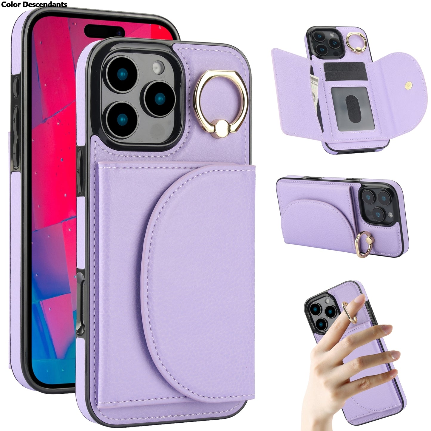 Nahkainen Rengaskorttipidikkeellä Varustettu Suojakuori / iPhone 17 Pro Max -telinekuori Korttipaikalla