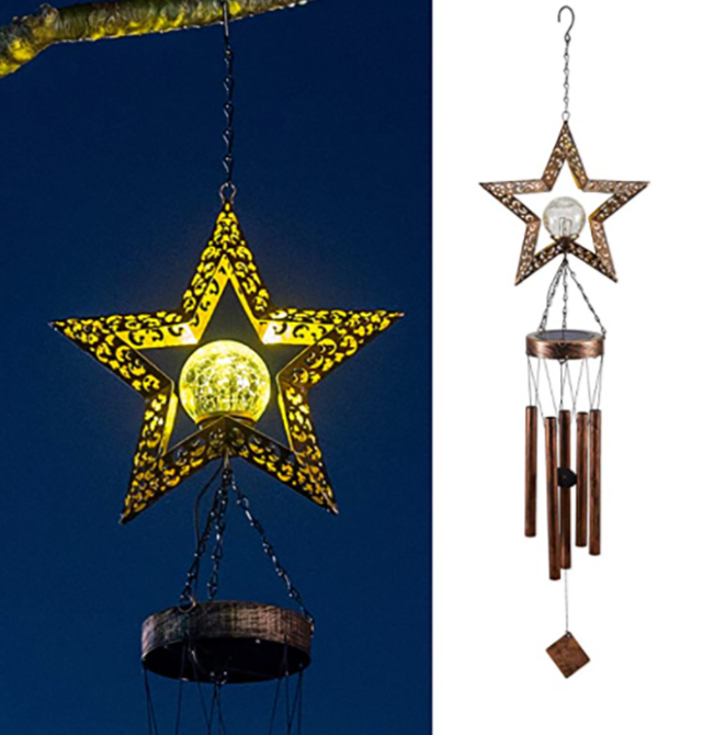 Aurinkokäyttöinen Auringon- ja Kuunmuotoinen Metalliriipus / LED-kuvio Ulkokoriste