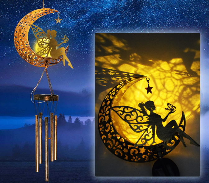 Aurinkokäyttöinen Auringon- ja Kuunmuotoinen Metalliriipus / LED-kuvio Ulkokoriste