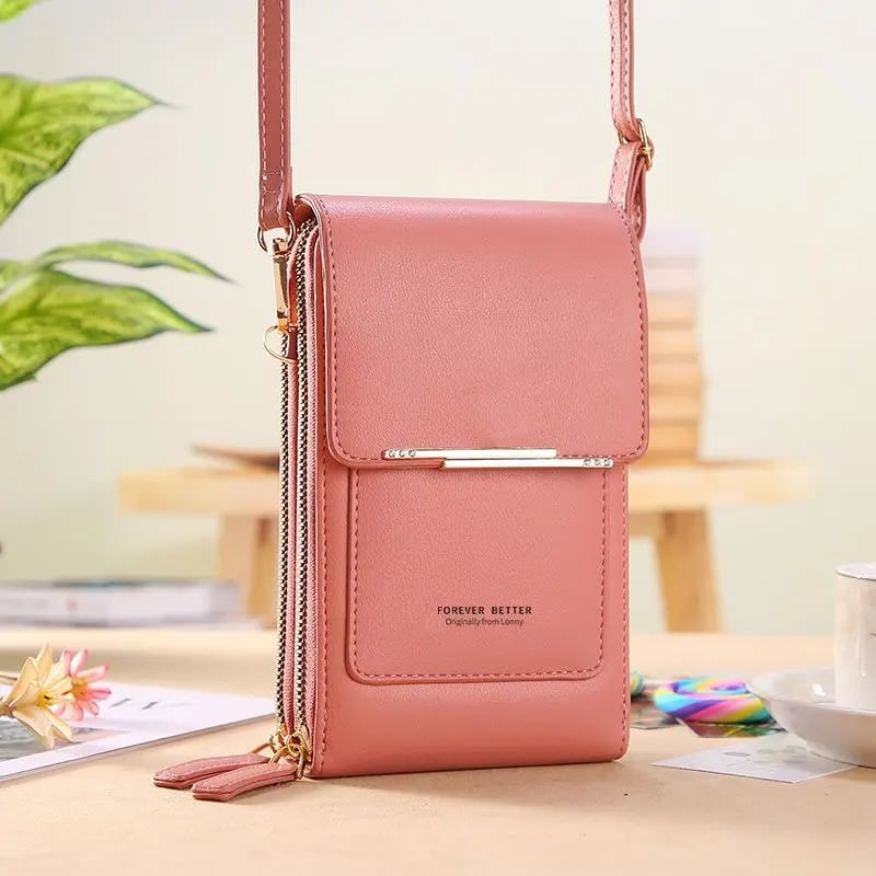 👜📱 Yksinkertainen ja elegantti kosketusnäytöllinen puhelinlaukku naisille, suunniteltu kannettavaksi olkapäällä.