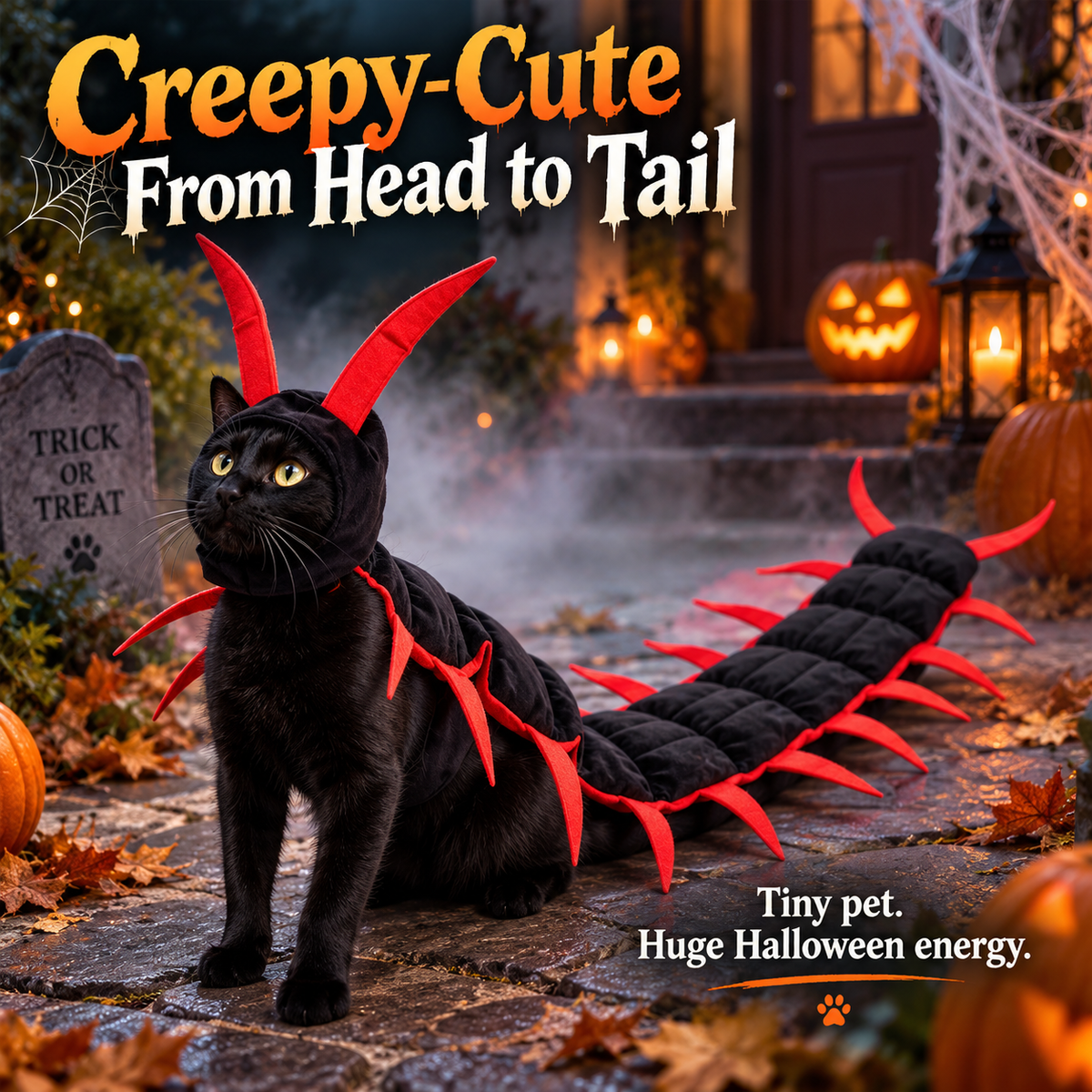 🎃 Söpö mutta karmiva Halloween-asu lemmikille: tuhatjalkainen – 3D-ryömimisasu koirille ja kissoille 🐾