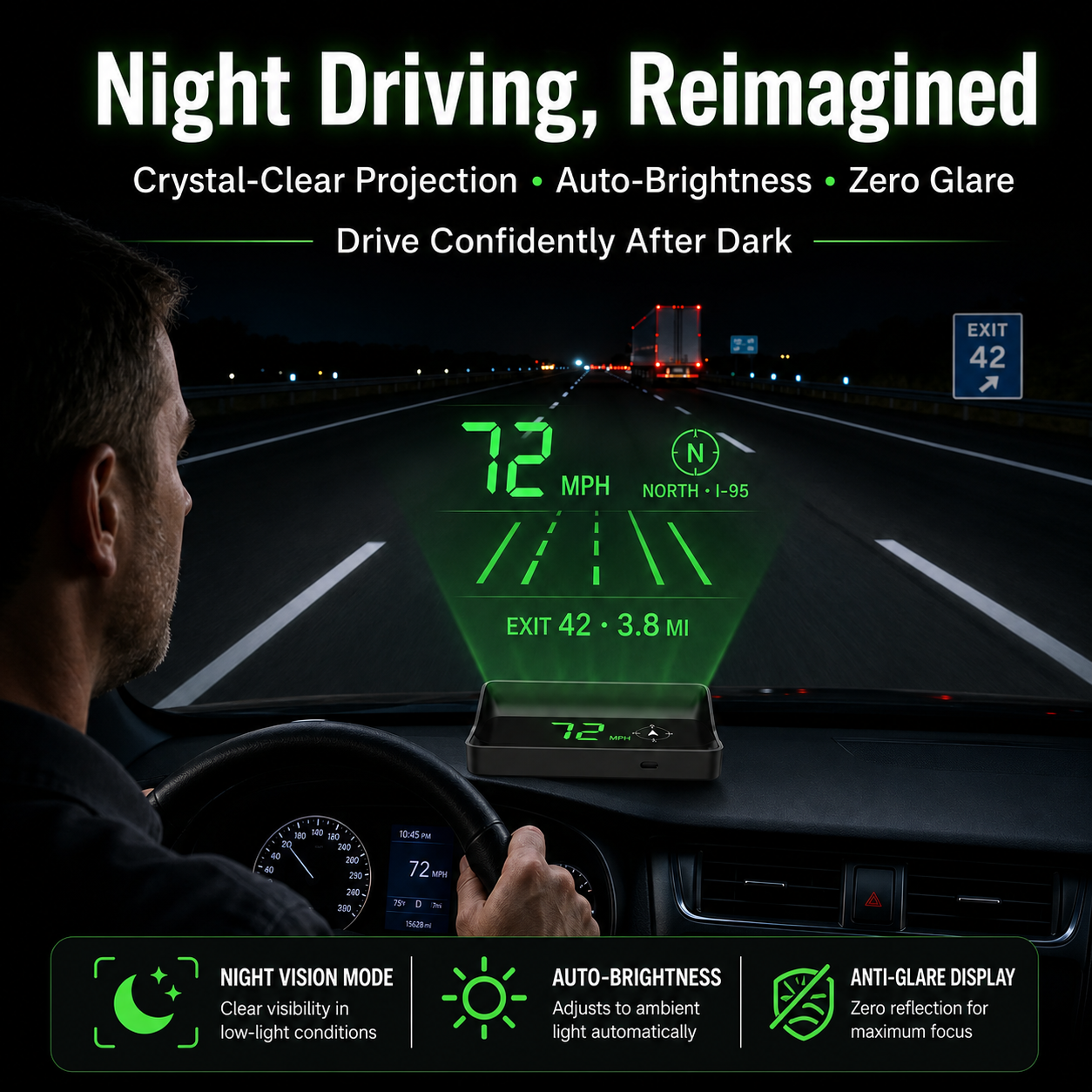 Head-Up Display (HUD) – Auton GPS digitaalisella nopeusmittarilla