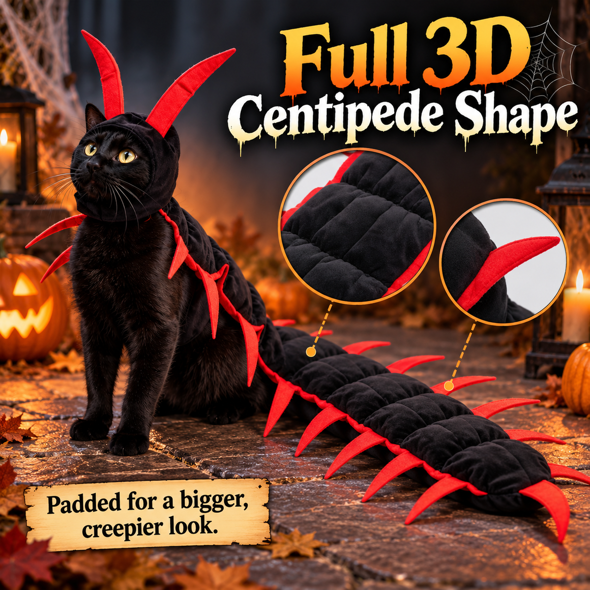 🎃 Söpö mutta karmiva Halloween-asu lemmikille: tuhatjalkainen – 3D-ryömimisasu koirille ja kissoille 🐾