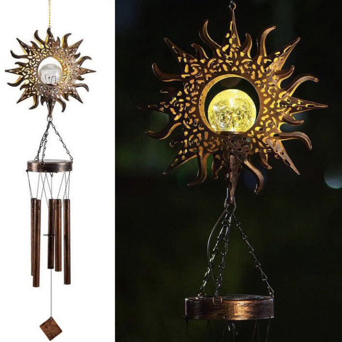 Aurinkokäyttöinen Auringon- ja Kuunmuotoinen Metalliriipus / LED-kuvio Ulkokoriste