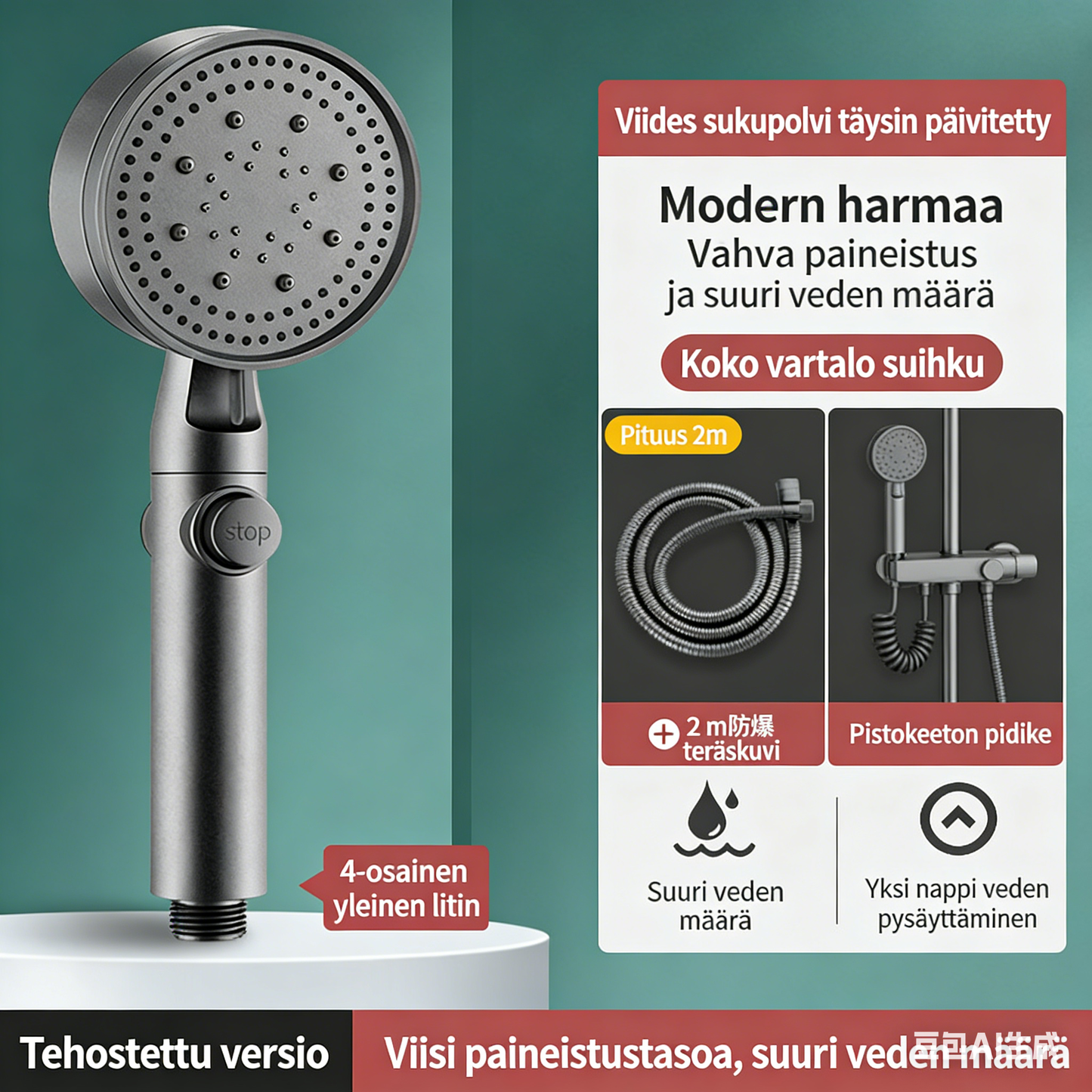 Paineistettu Suihkupää / Tehokas Säästösuihku Kylpyhuoneeseen