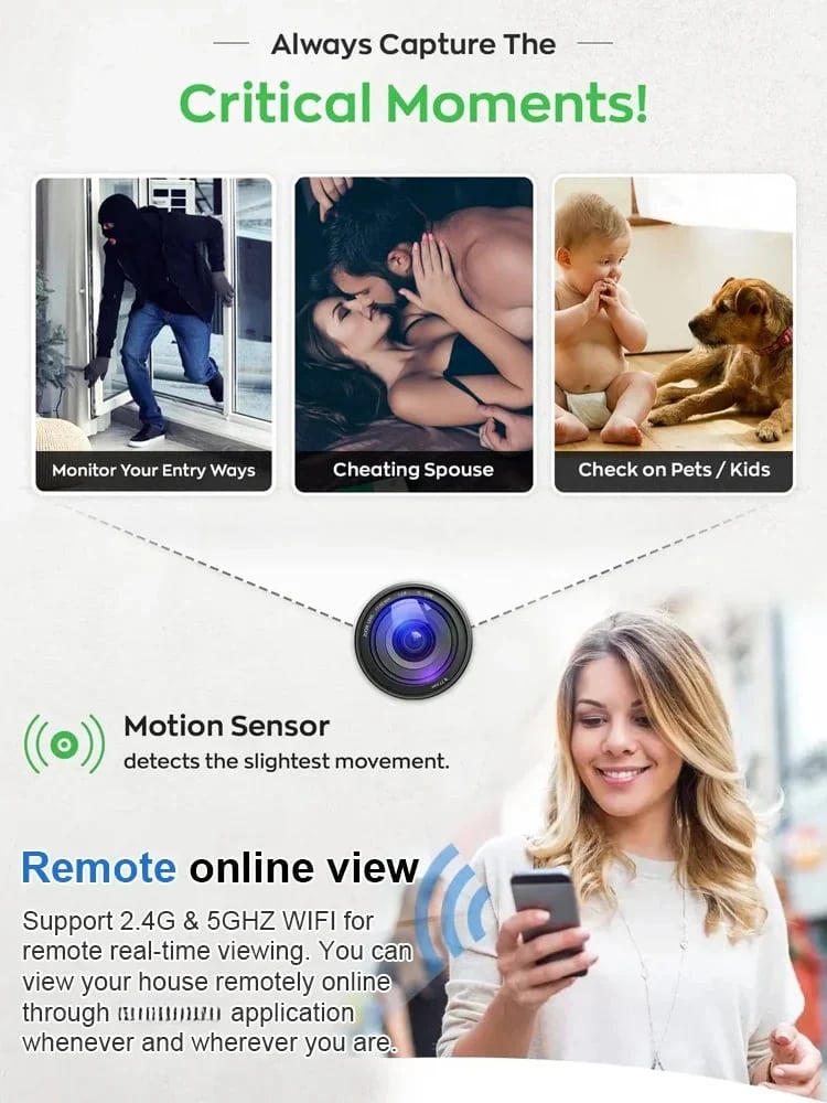 📸 1080P Mini langaton kamera Kolikon kokoinen, asennettava minne tahansa, reaaliaikainen etävalvonta älypuhelimen kautta.