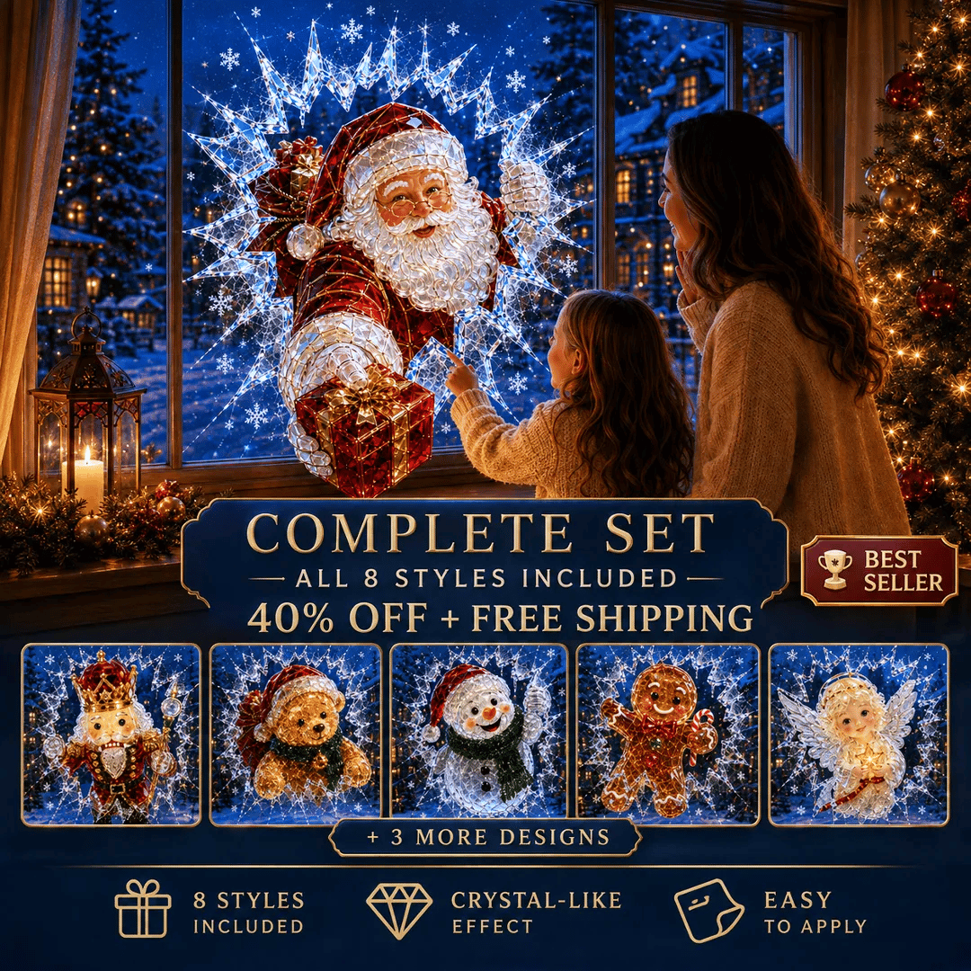 🔥HUIPPUTARJOUS -49 %✨🎄Crystal Christmas – ikkunatarra, jossa ”rikkoutunut ikkuna” – 3D-juhlakoriste