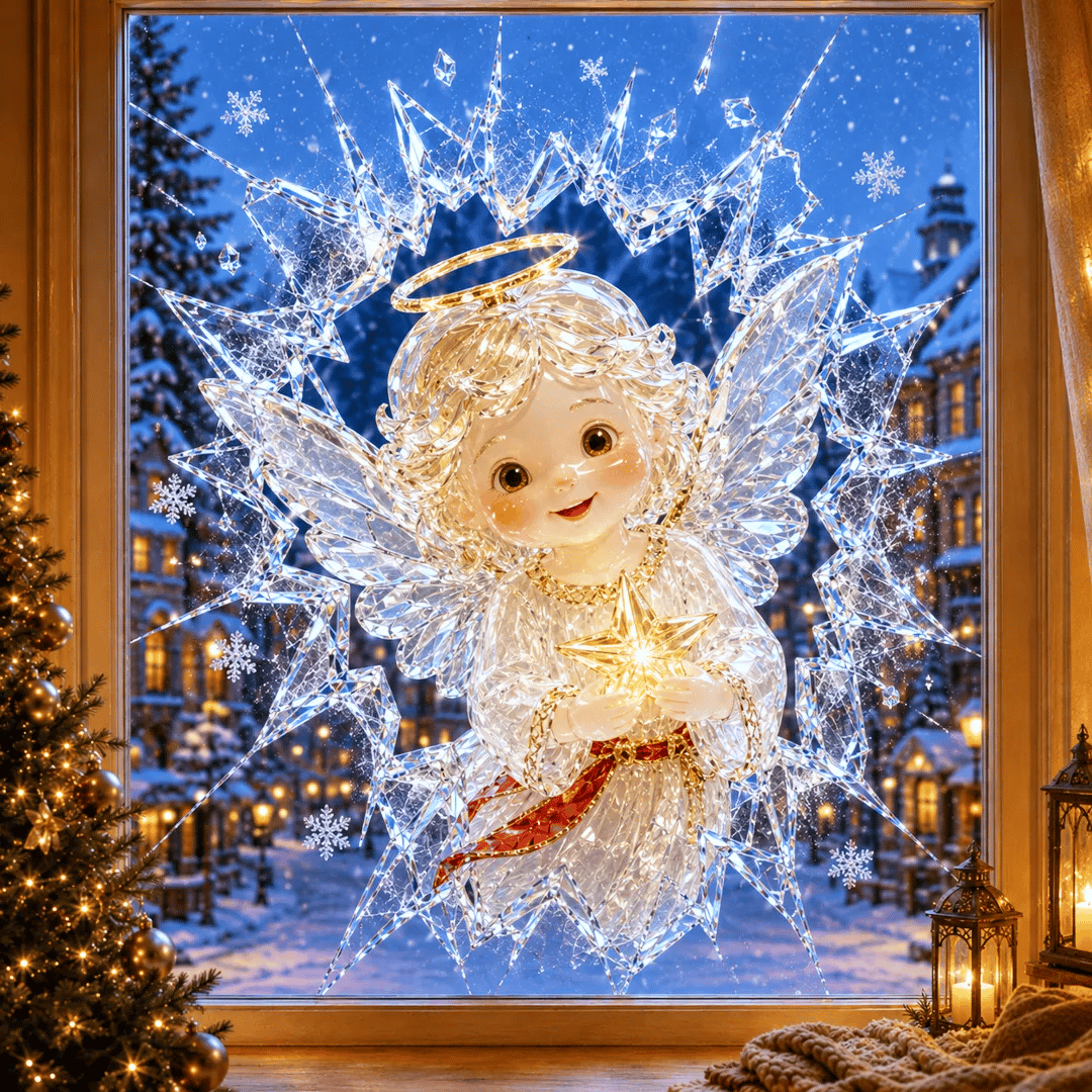 🔥HUIPPUTARJOUS -49 %✨🎄Crystal Christmas – ikkunatarra, jossa ”rikkoutunut ikkuna” – 3D-juhlakoriste