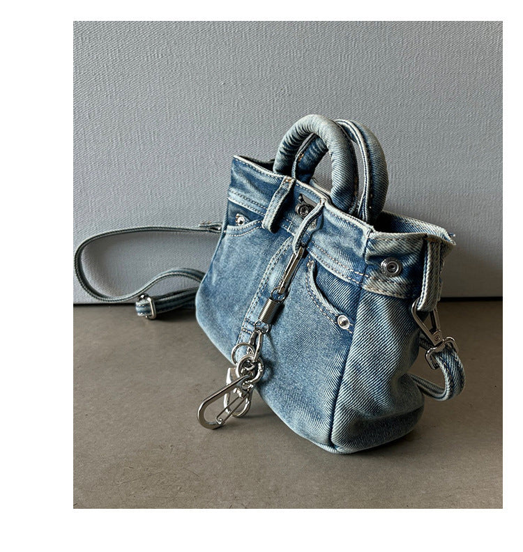 Tyylikäs Denim Monitoimilaukku: Olkalaukku ja Käsilaukku 2-in-1 – Rentoa Robustia Tyyliä Arkeen