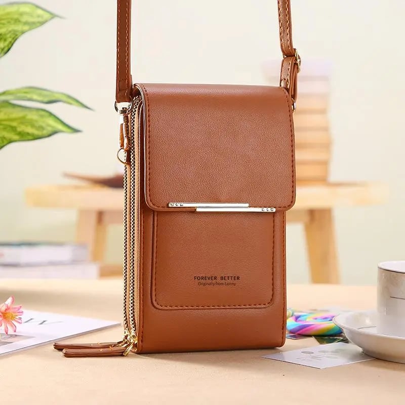 👜📱 Yksinkertainen ja elegantti kosketusnäytöllinen puhelinlaukku naisille, suunniteltu kannettavaksi olkapäällä.