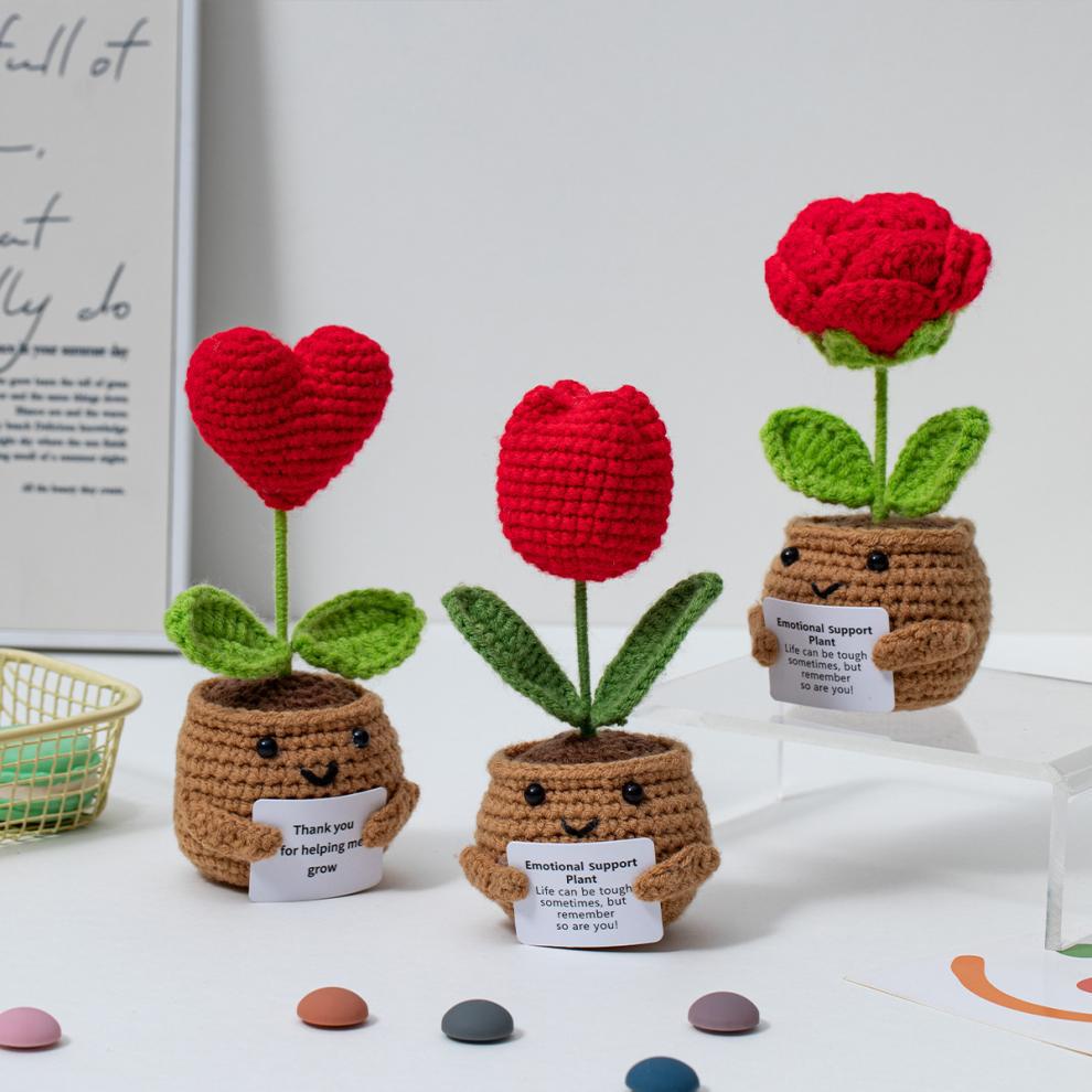 🌱Käsintehty virkattu emotionaalisen tuen ruukkukasvi