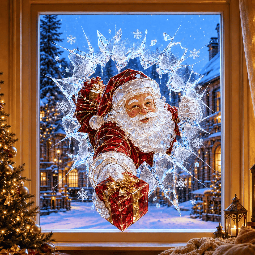 🔥HUIPPUTARJOUS -49 %✨🎄Crystal Christmas – ikkunatarra, jossa ”rikkoutunut ikkuna” – 3D-juhlakoriste