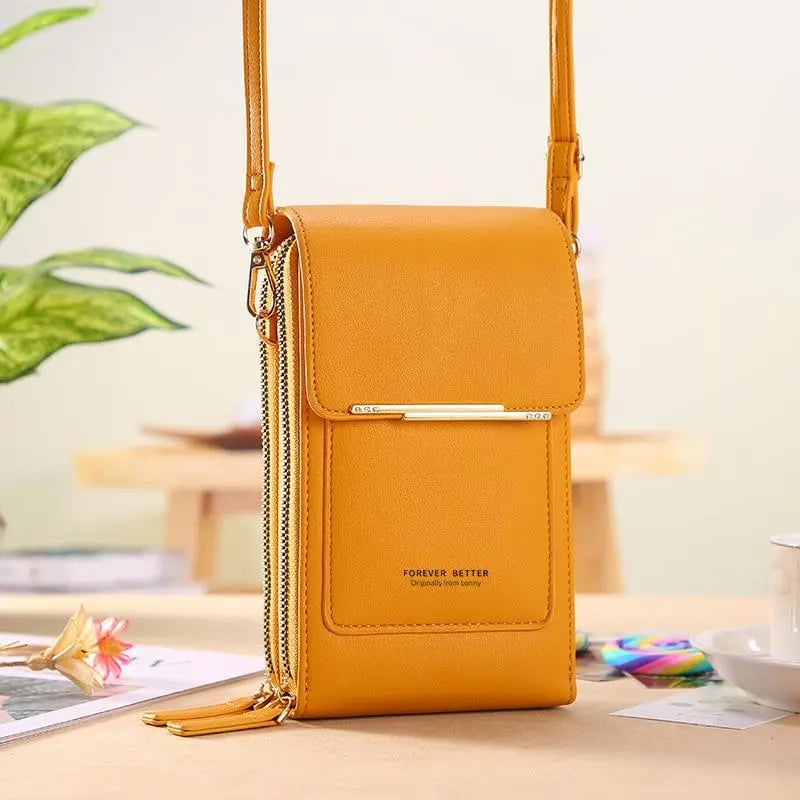 👜📱 Yksinkertainen ja elegantti kosketusnäytöllinen puhelinlaukku naisille, suunniteltu kannettavaksi olkapäällä.