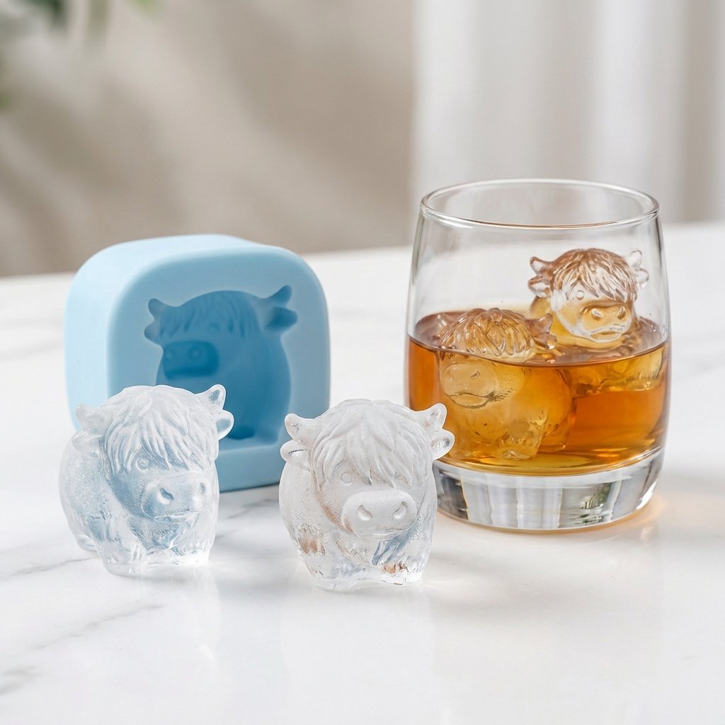 🐮 Mini Highland Cow -jääkuutiomuotit – Söpö 3D-jää juomiin, juhliin ja lahjoihin