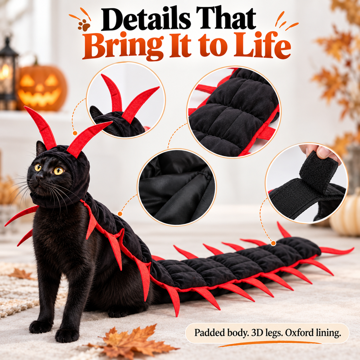 🎃 Söpö mutta karmiva Halloween-asu lemmikille: tuhatjalkainen – 3D-ryömimisasu koirille ja kissoille 🐾