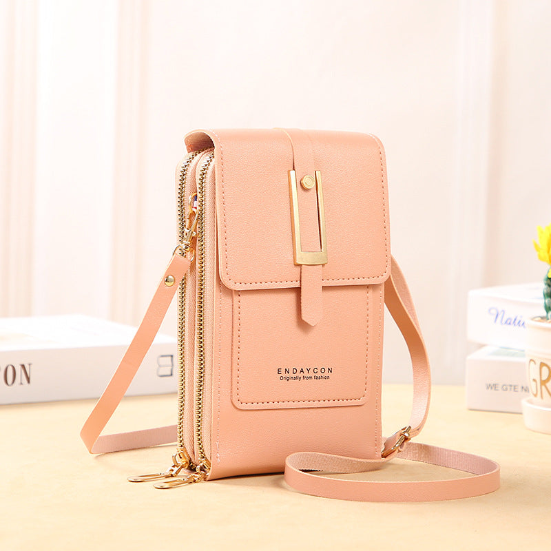 👜📱 Yksinkertainen ja elegantti kosketusnäytöllinen puhelinlaukku naisille, suunniteltu kannettavaksi olkapäällä.