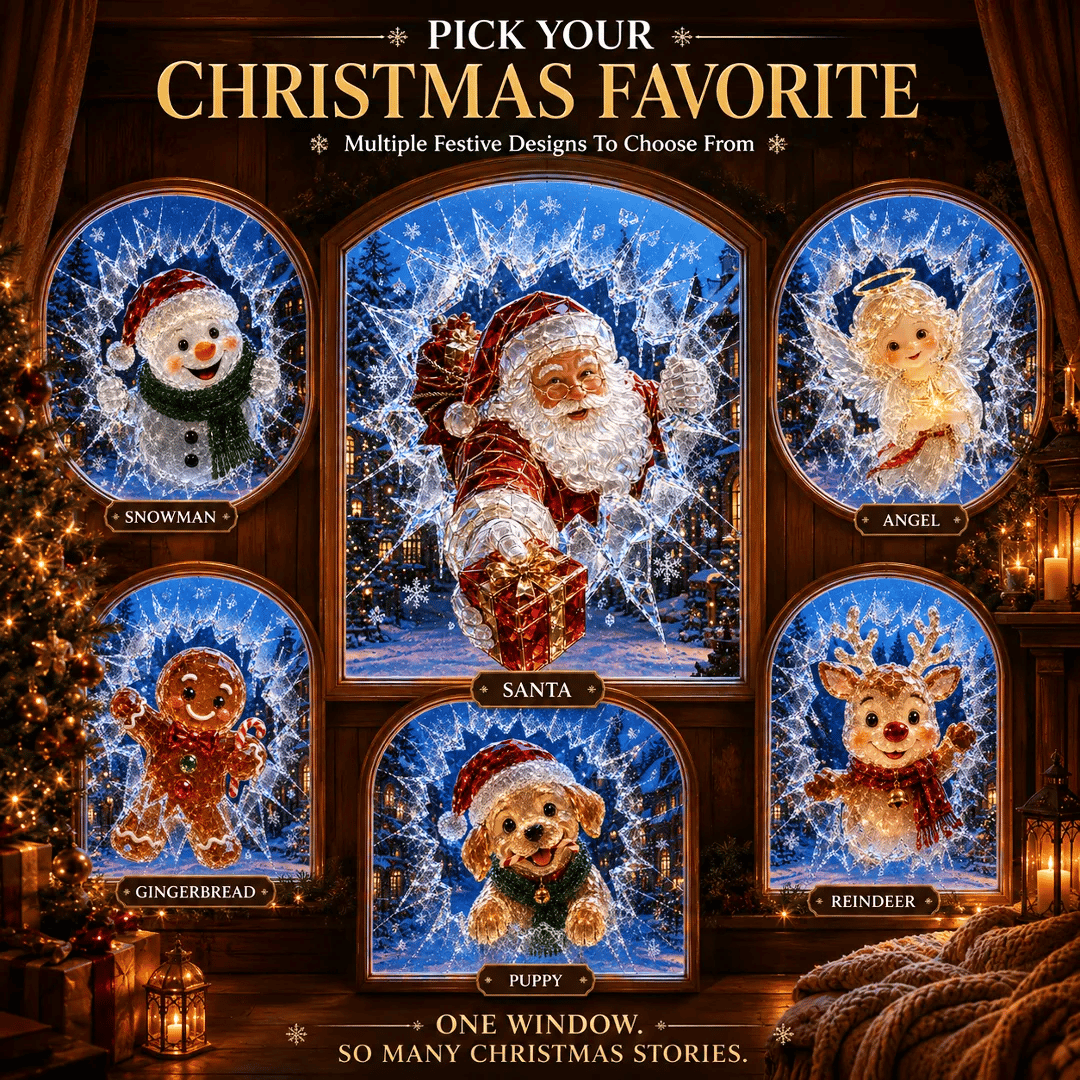 🔥HUIPPUTARJOUS -49 %✨🎄Crystal Christmas – ikkunatarra, jossa ”rikkoutunut ikkuna” – 3D-juhlakoriste