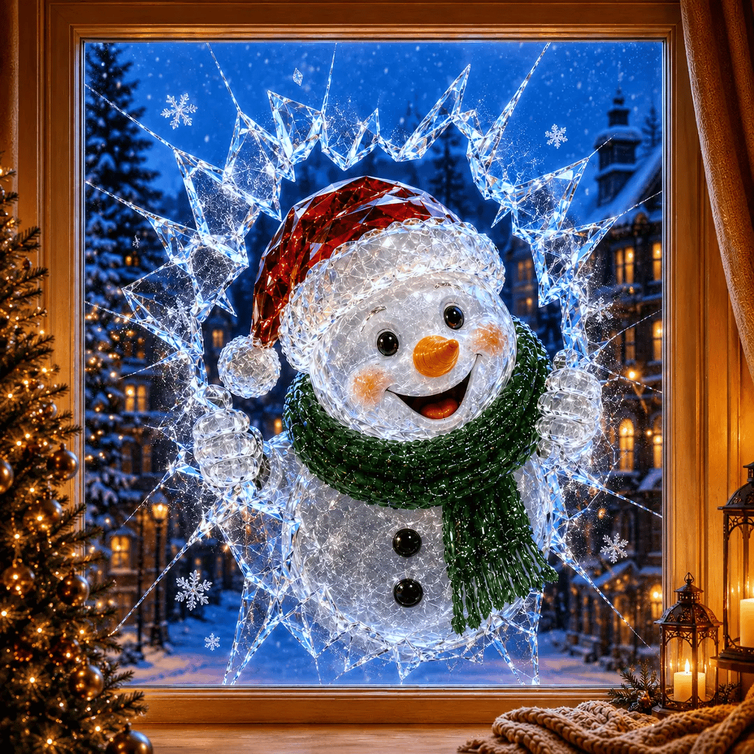 🔥HUIPPUTARJOUS -49 %✨🎄Crystal Christmas – ikkunatarra, jossa ”rikkoutunut ikkuna” – 3D-juhlakoriste