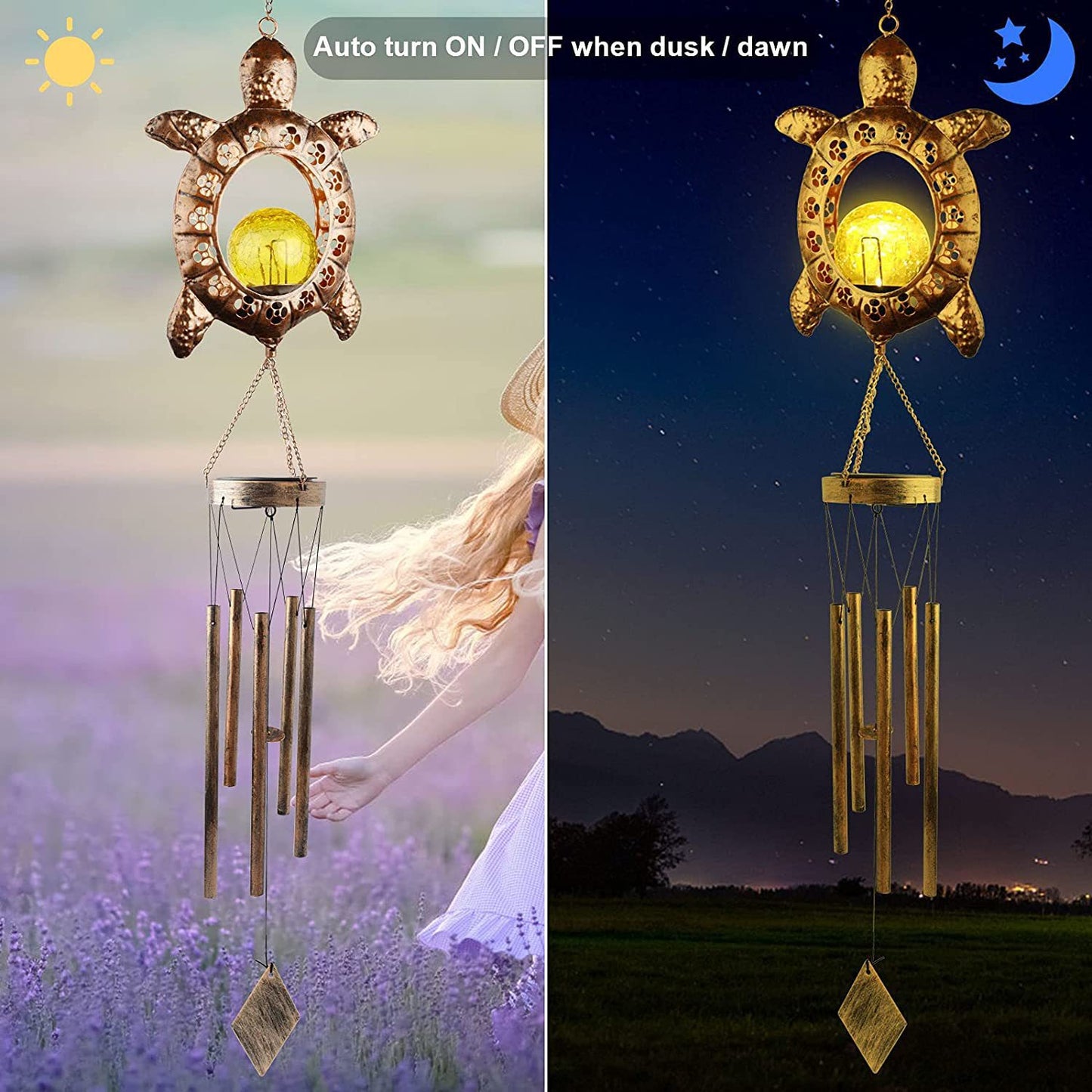 Aurinkokäyttöinen Auringon- ja Kuunmuotoinen Metalliriipus / LED-kuvio Ulkokoriste