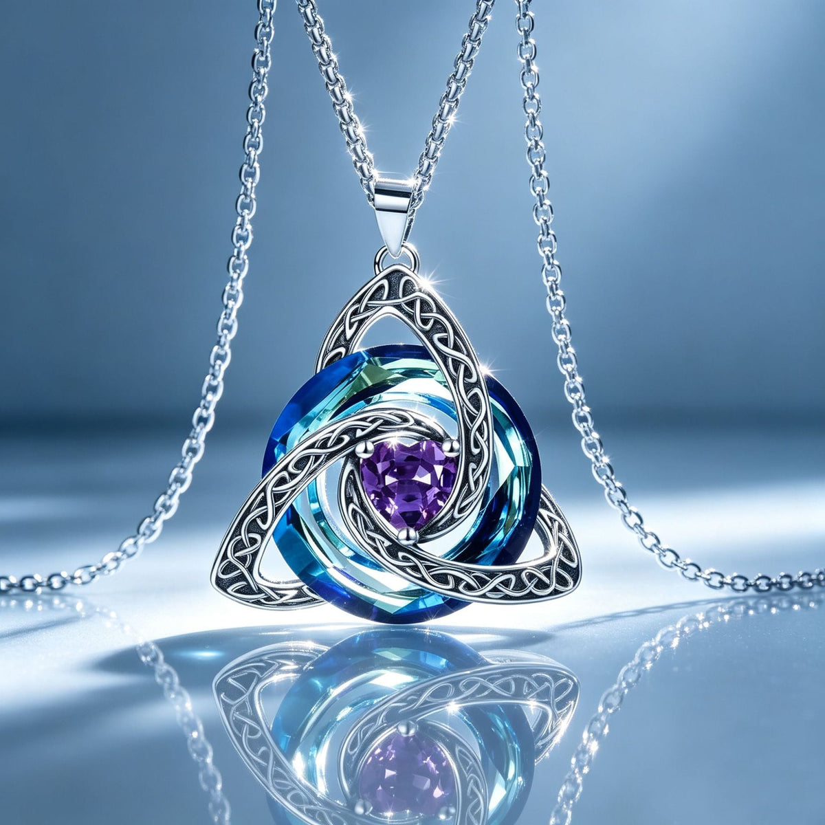 💎🔮 Kaulakoru, jossa on kelttiläinen kolminaisuussolmu ja syntymäkivi
