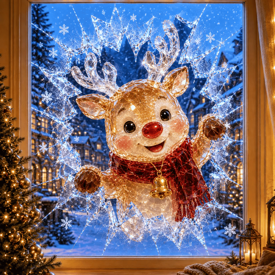 🔥HUIPPUTARJOUS -49 %✨🎄Crystal Christmas – ikkunatarra, jossa ”rikkoutunut ikkuna” – 3D-juhlakoriste