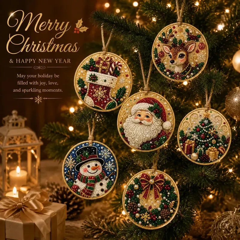 ⏳ Viimeinen päivä 49 % ALE – 🎄Aloittelijaystävällinen jouluinen helmi- ja jalokivitimanttimaalaus DIY-setti | 6 juhlavaa koriste-esinettä kimaltelevilla helmillä, fasetoiduilla jalokivillä ja 3D-kerroksisilla yksityiskohdilla 💕