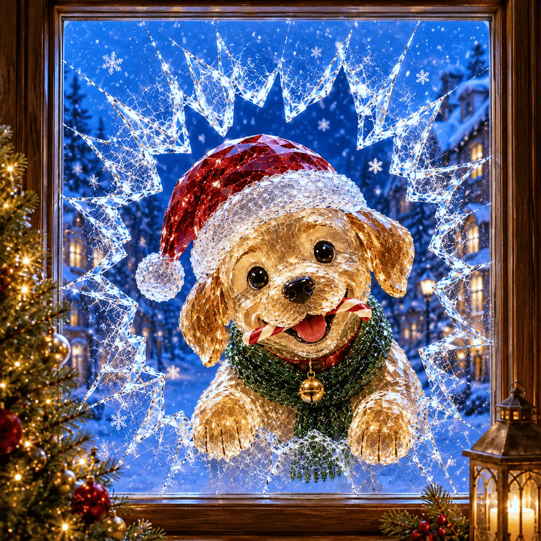🔥HUIPPUTARJOUS -49 %✨🎄Crystal Christmas – ikkunatarra, jossa ”rikkoutunut ikkuna” – 3D-juhlakoriste