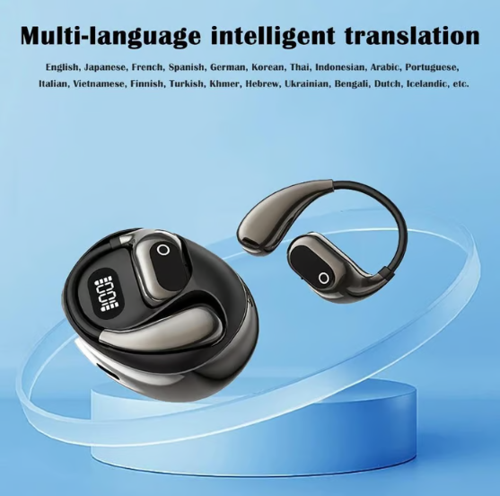 MS190-käännösnappikuulokkeet, tukevat reaaliaikaista käännöstä 156 kielellä sovelluksen avulla, Bluetooth 5.3 -kuulokkeet