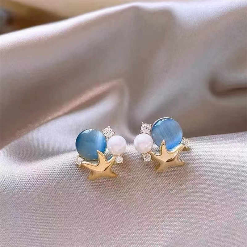 Ocean Vibes -meritähtikorvakorut - siniset cabochon- ja helmikorvakorut