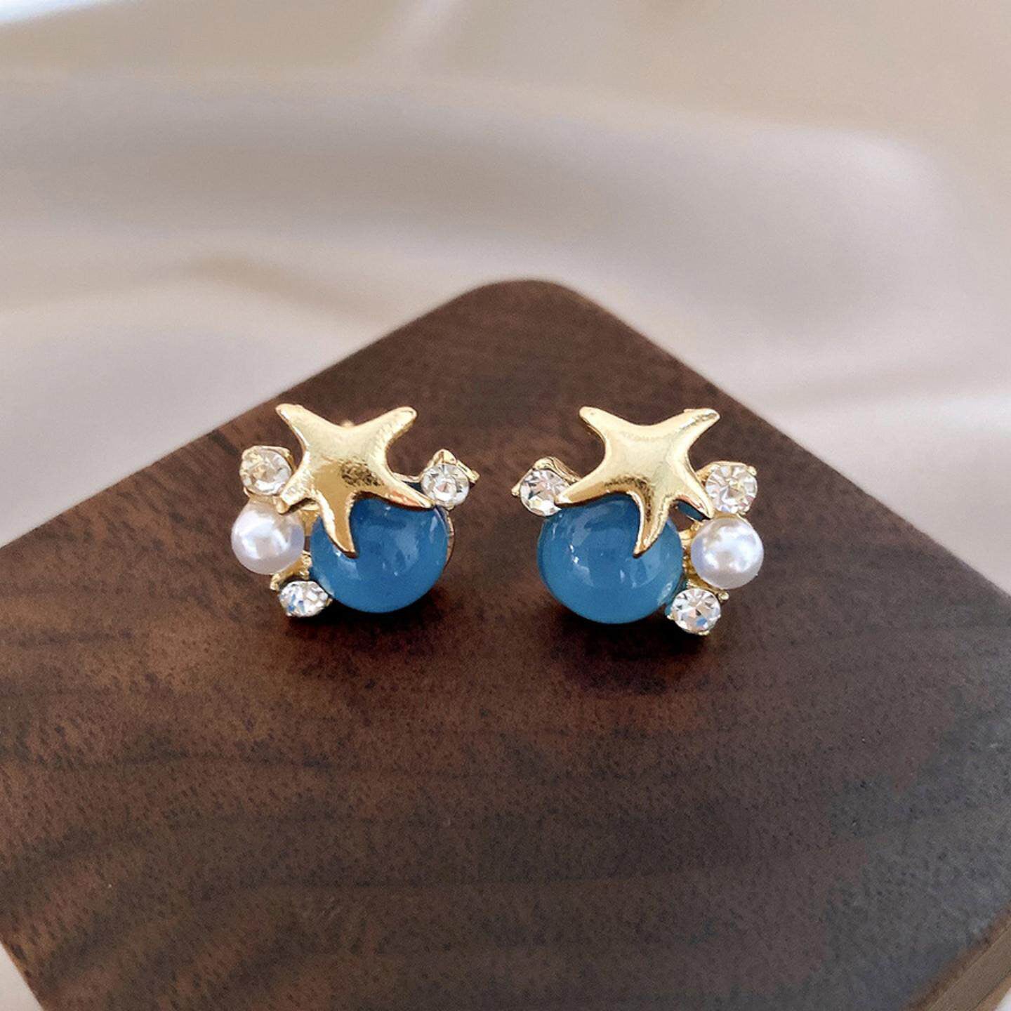 Ocean Vibes -meritähtikorvakorut - siniset cabochon- ja helmikorvakorut