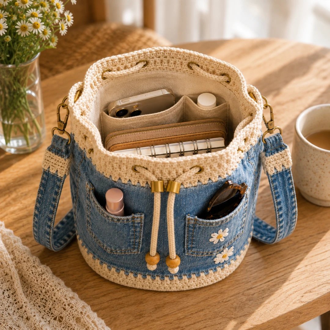 🔥Huipputarjous! 50 % alennus!✨👜Käsintehty virkattu farkkulaukku