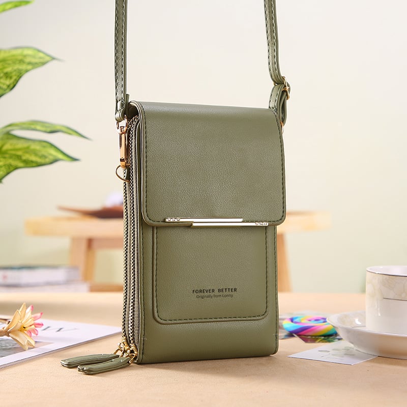 👜📱 Yksinkertainen ja elegantti kosketusnäytöllinen puhelinlaukku naisille, suunniteltu kannettavaksi olkapäällä.