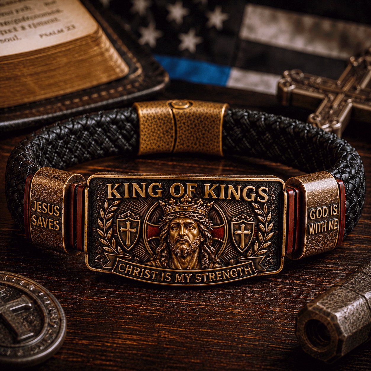 ✝️ King of Kings -uskoru – säädettävä kristillinen ranneke lahjaksi