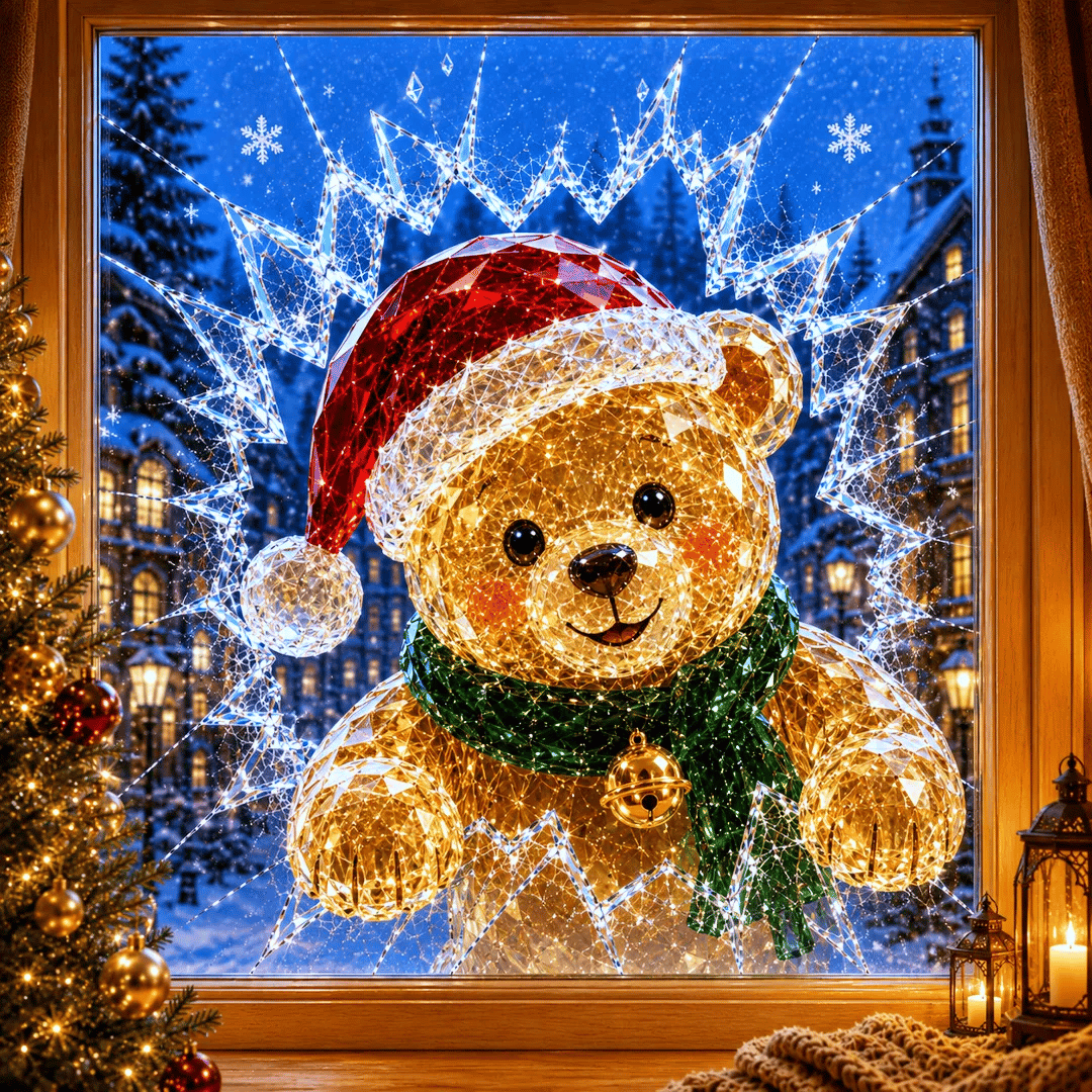 🔥HUIPPUTARJOUS -49 %✨🎄Crystal Christmas – ikkunatarra, jossa ”rikkoutunut ikkuna” – 3D-juhlakoriste