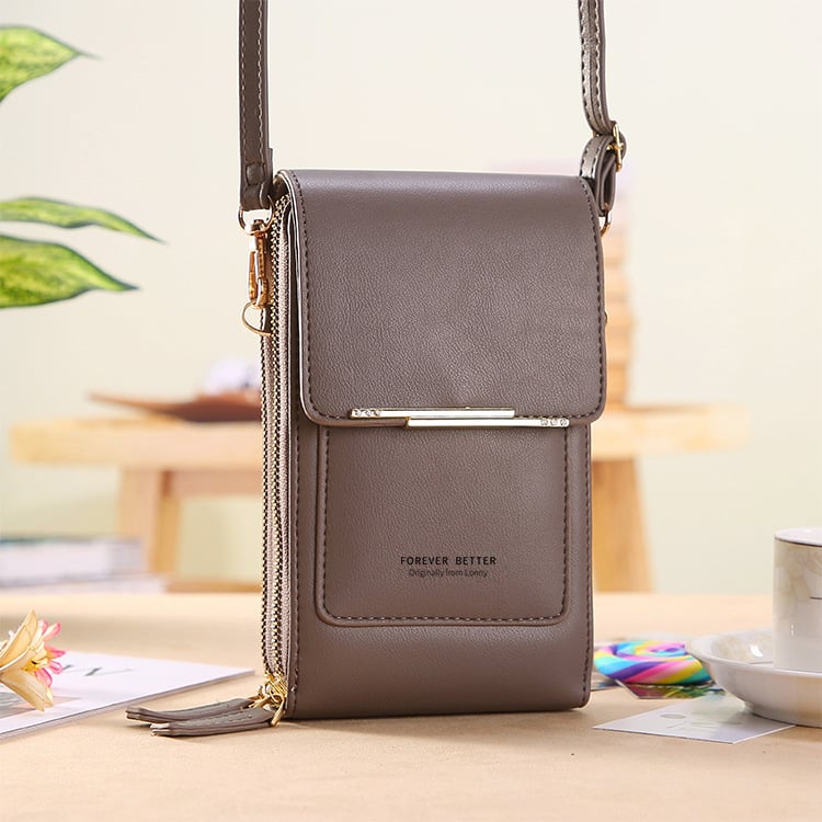 👜📱 Yksinkertainen ja elegantti kosketusnäytöllinen puhelinlaukku naisille, suunniteltu kannettavaksi olkapäällä.
