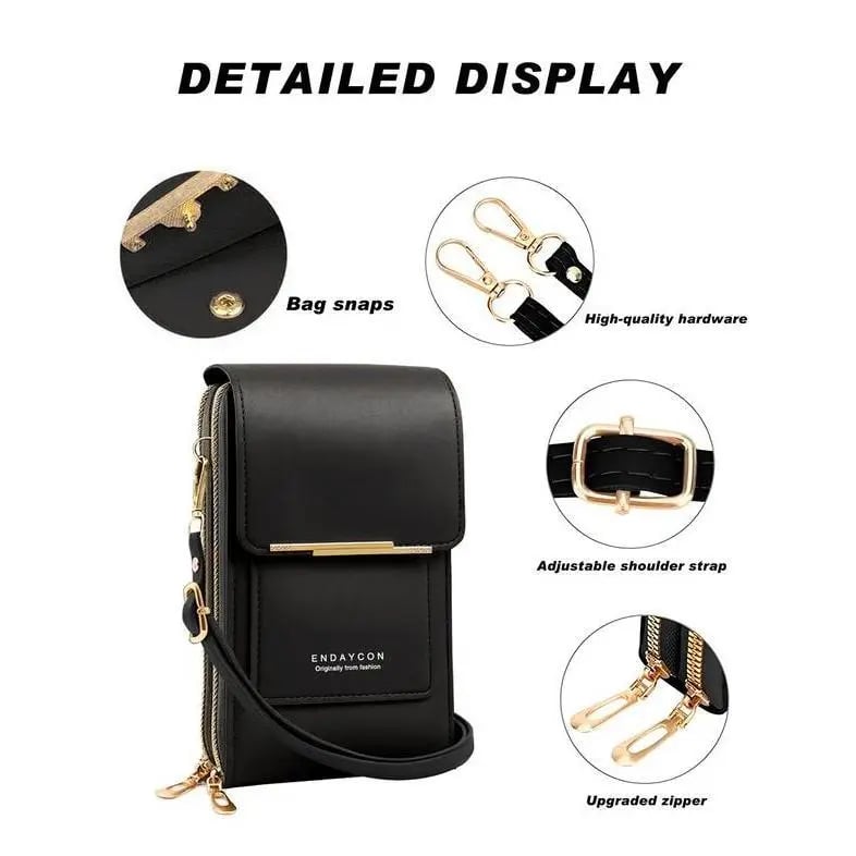 👜📱 Yksinkertainen ja elegantti kosketusnäytöllinen puhelinlaukku naisille, suunniteltu kannettavaksi olkapäällä.