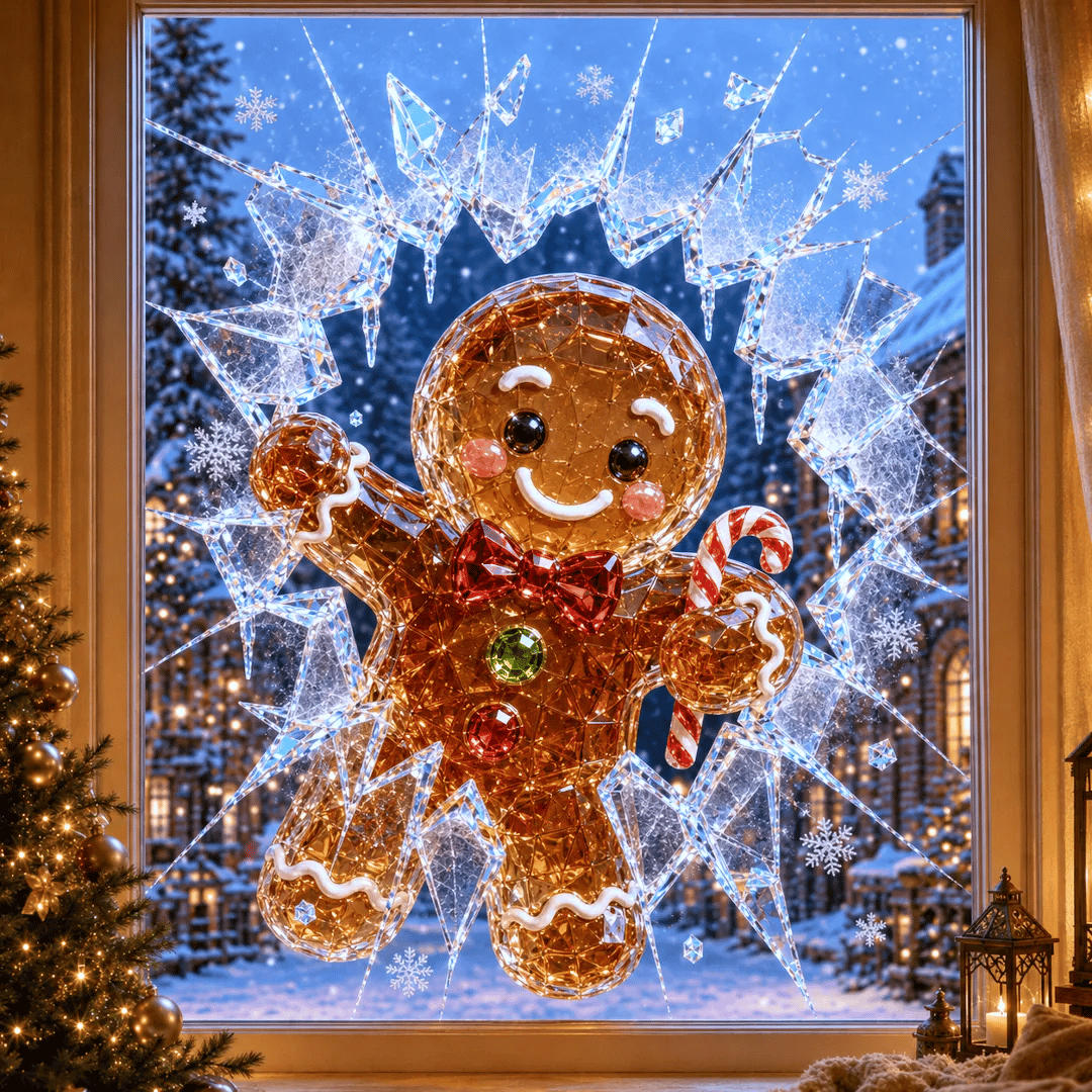 🔥HUIPPUTARJOUS -49 %✨🎄Crystal Christmas – ikkunatarra, jossa ”rikkoutunut ikkuna” – 3D-juhlakoriste