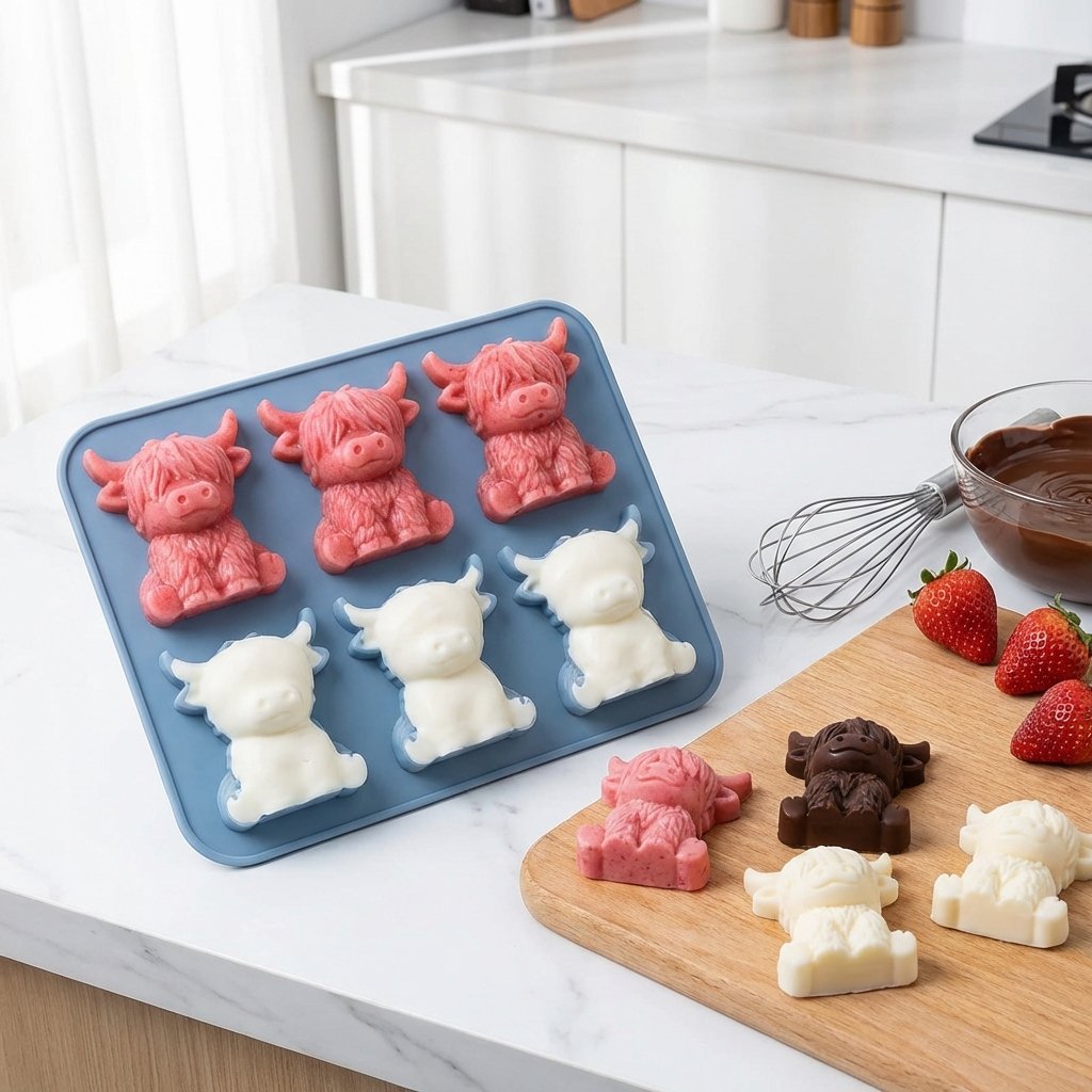 🐮 Mini Highland Cow -jääkuutiomuotit – Söpö 3D-jää juomiin, juhliin ja lahjoihin