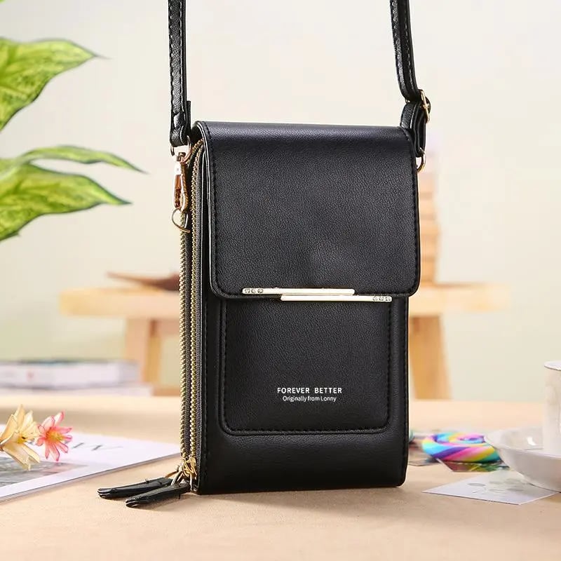 👜📱 Yksinkertainen ja elegantti kosketusnäytöllinen puhelinlaukku naisille, suunniteltu kannettavaksi olkapäällä.