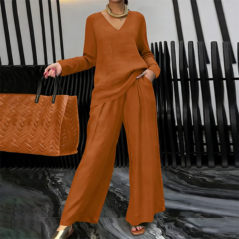 ✨ NEU! Damen-Loungewear-Set mit V-Ausschnitt und weitem Bein