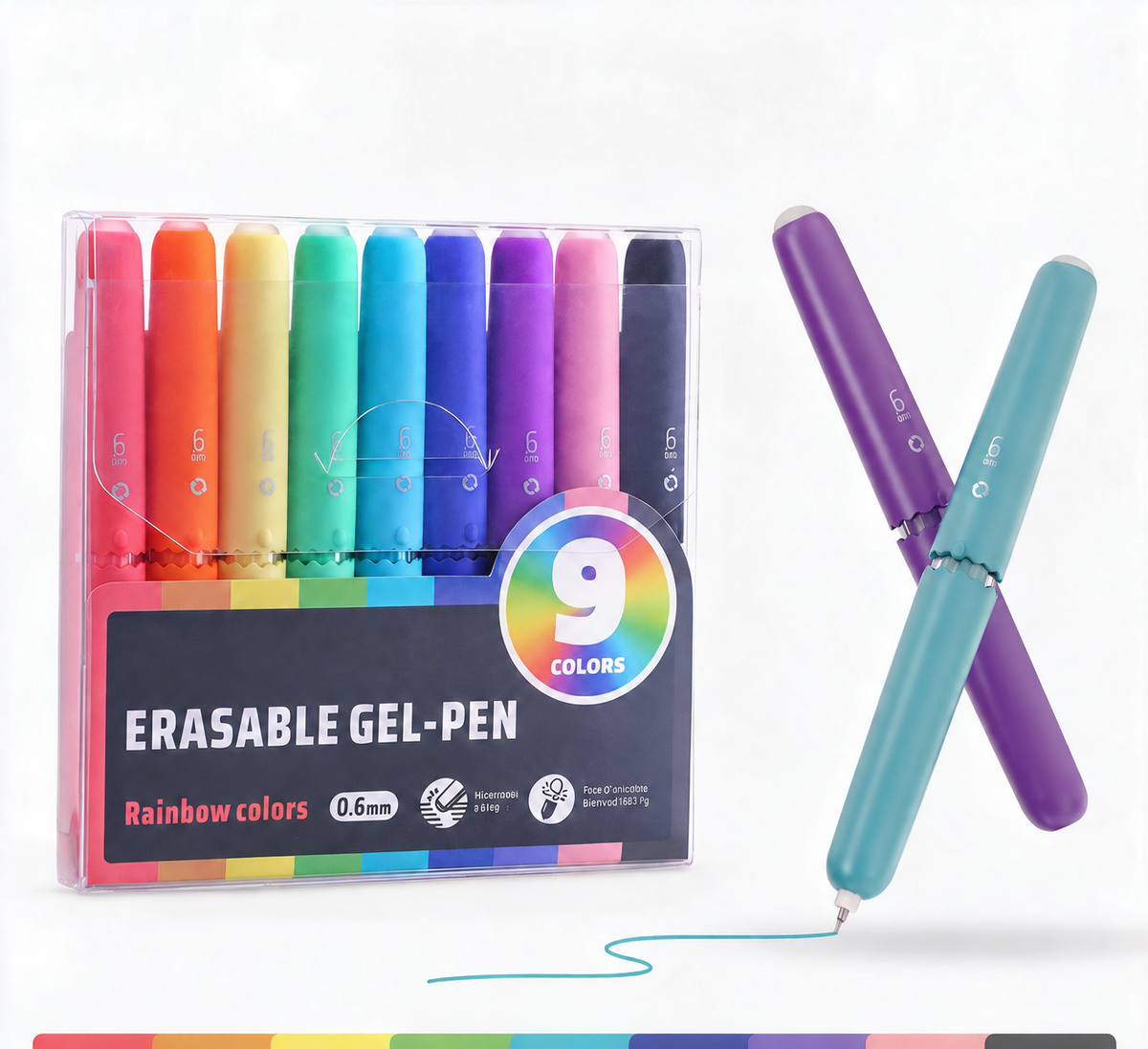 🏆 RAJOITETUN AJAN -50 %! ✨ 9 värin pyyhittävä geelikynäsetti